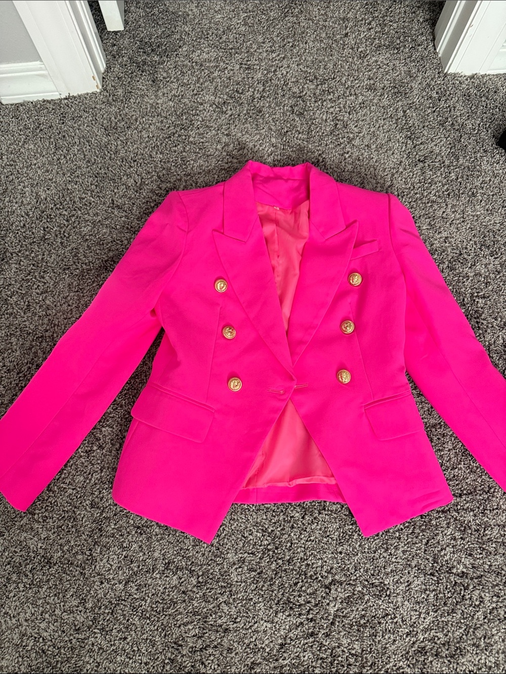 Hot Pink Double-Breasted Women's Blazer